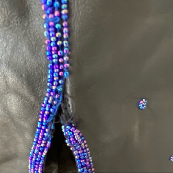 Vintage Black Leather Blue Sequin Beaded Dress size small Unique Groovy - Picture 9 of 9